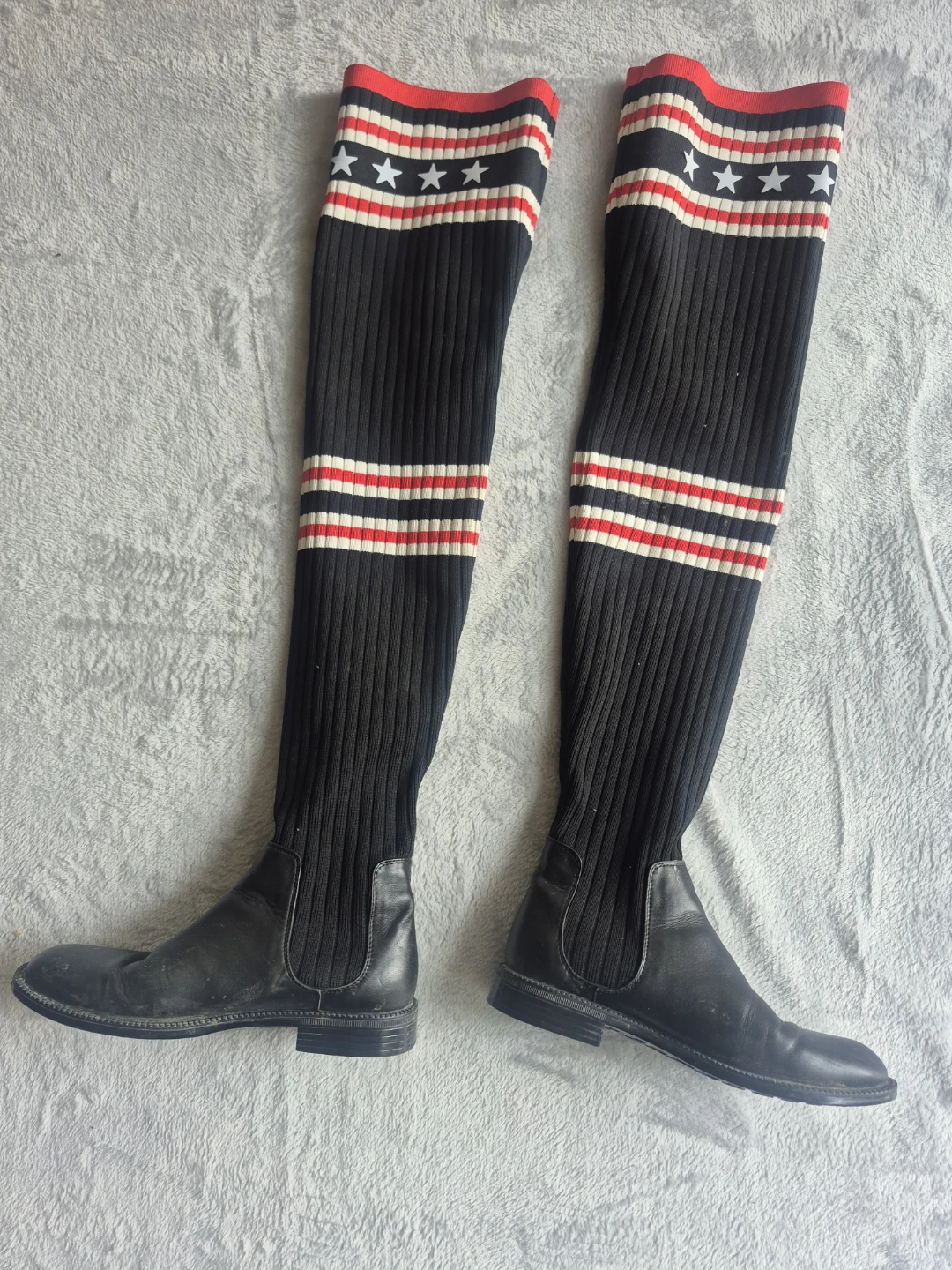 Givenchy black over-the-Knee Boots with Red and White Stripes
