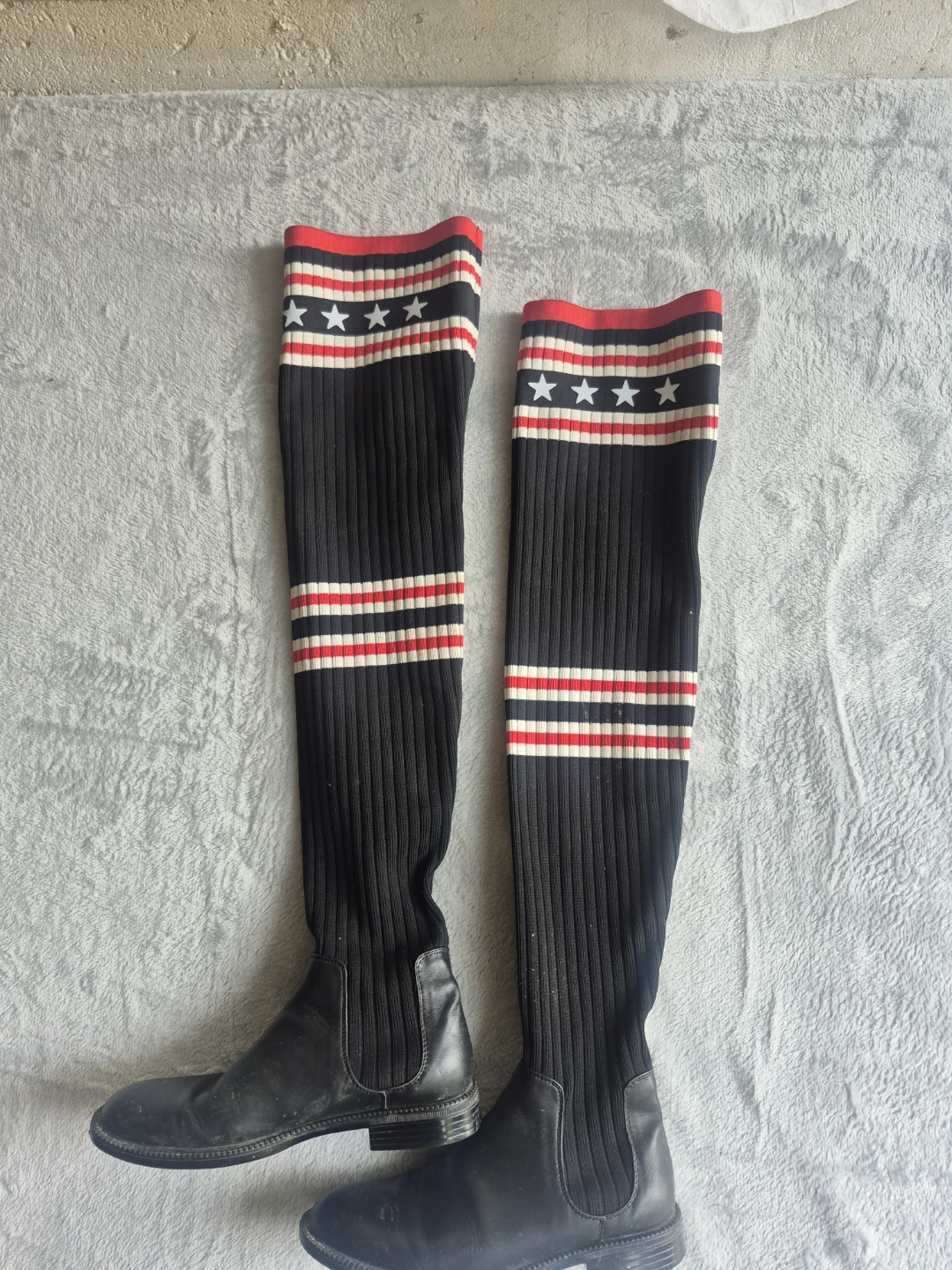 Givenchy black over-the-Knee Boots with Red and White Stripes - photo 5