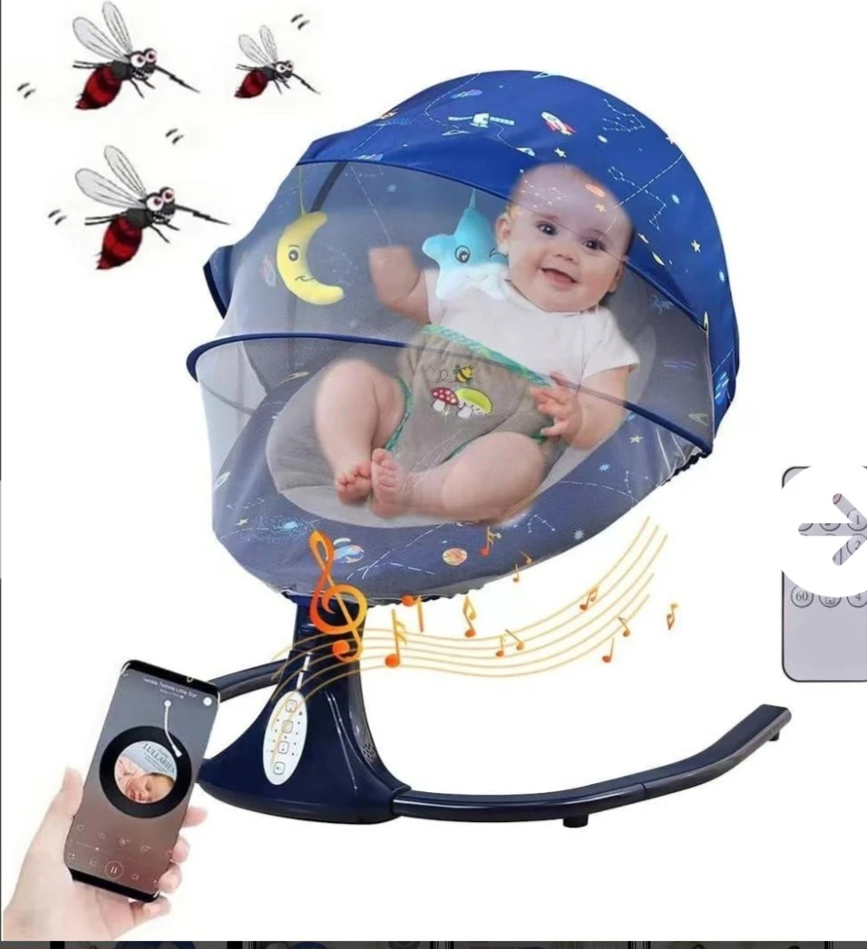 Baby Rocking Chair with Mosquito Net and Remote