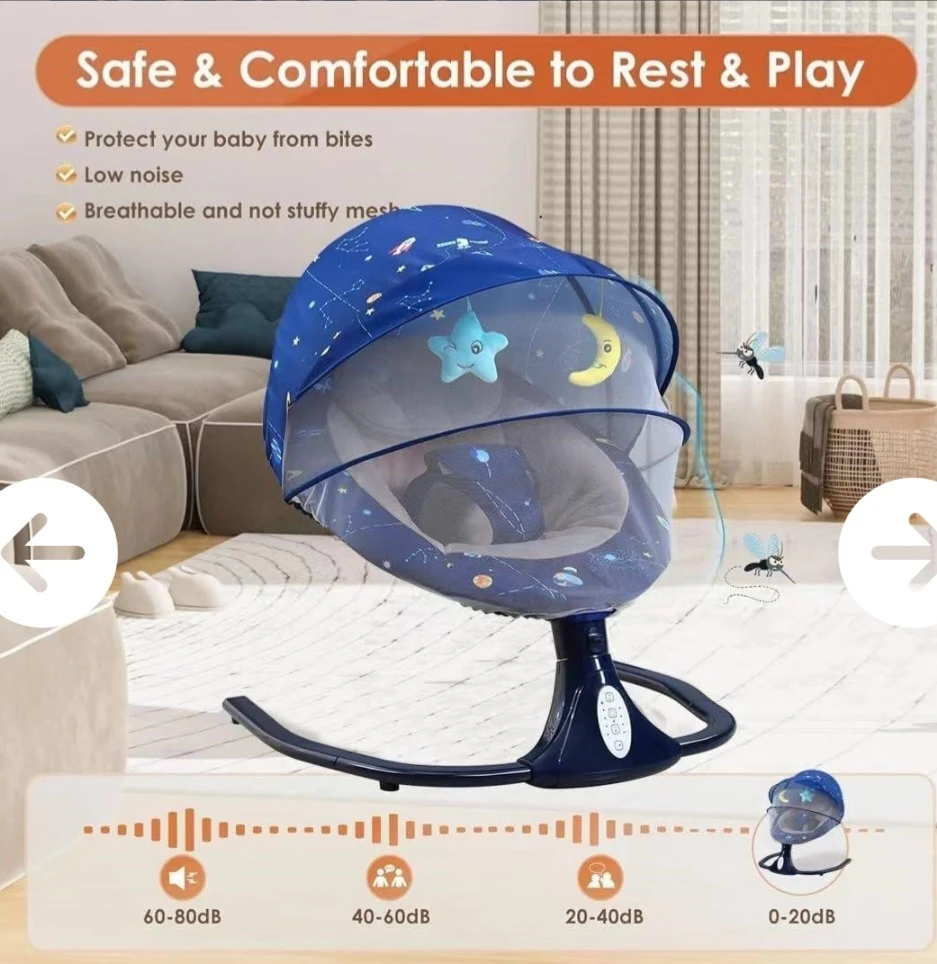 Baby Rocking Chair with Mosquito Net and Remote - photo 3