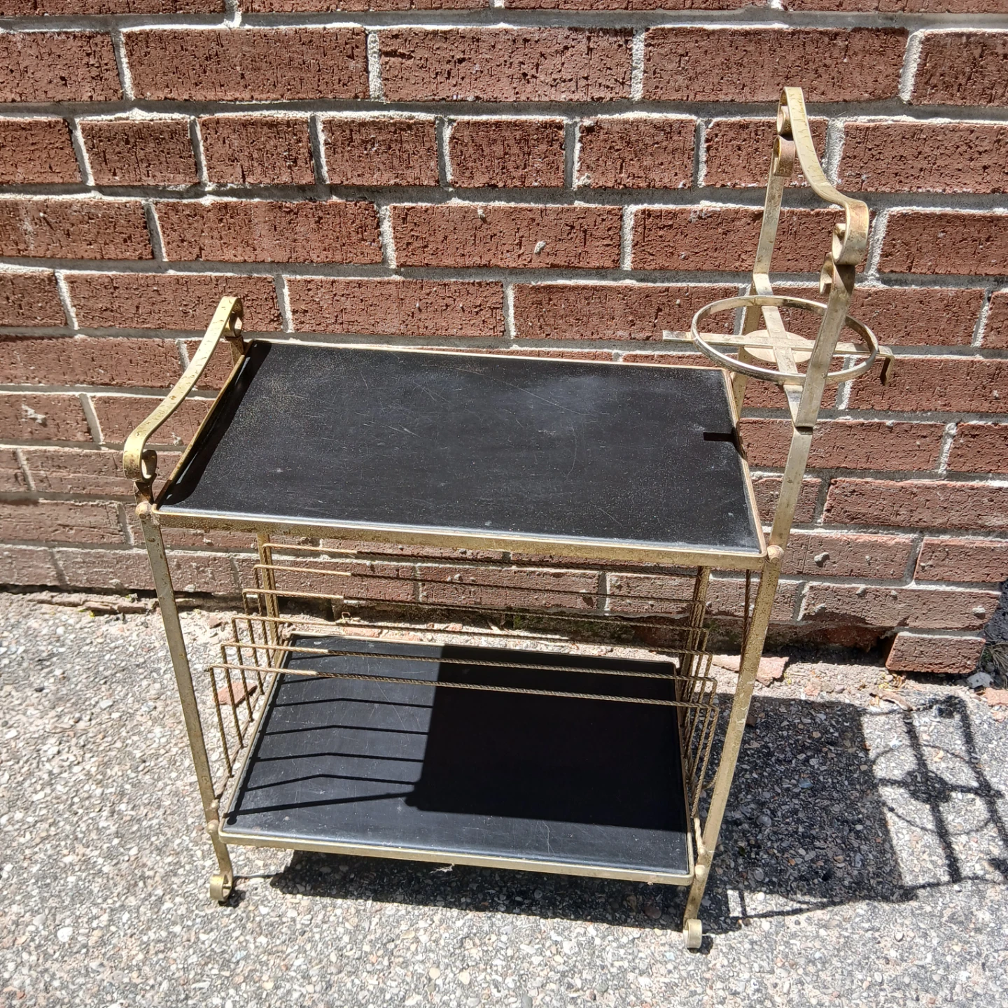 Vintage Gold Metal Magazine Rack with Black Shelves - photo 2