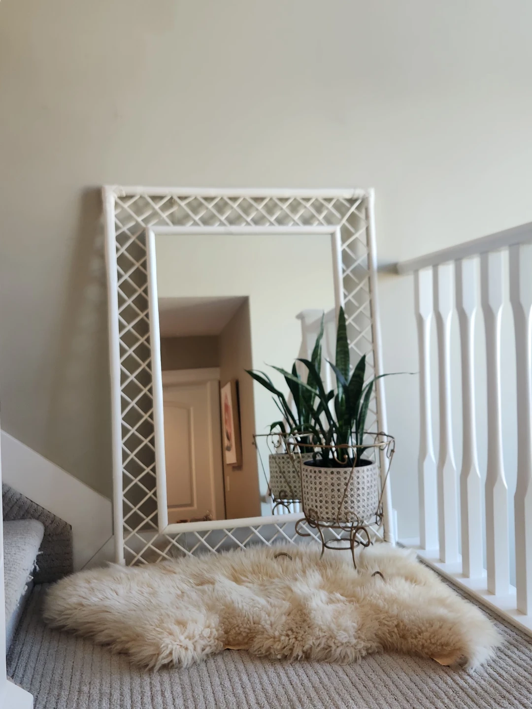 Large White Rattan Mirror