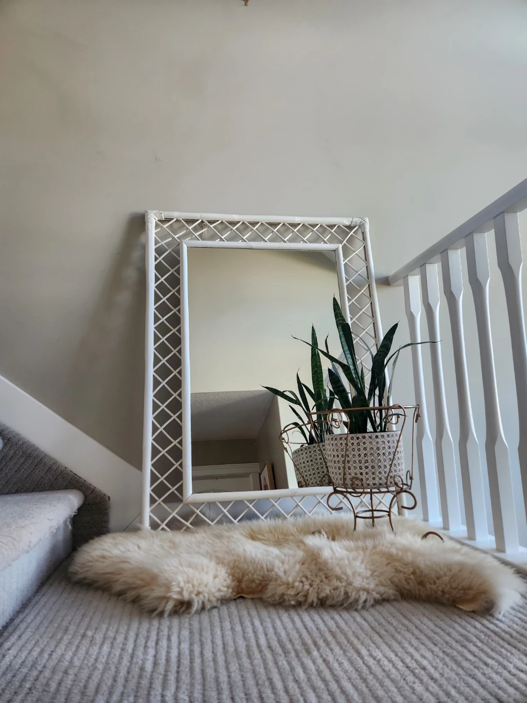 Large White Rattan Mirror - photo 4