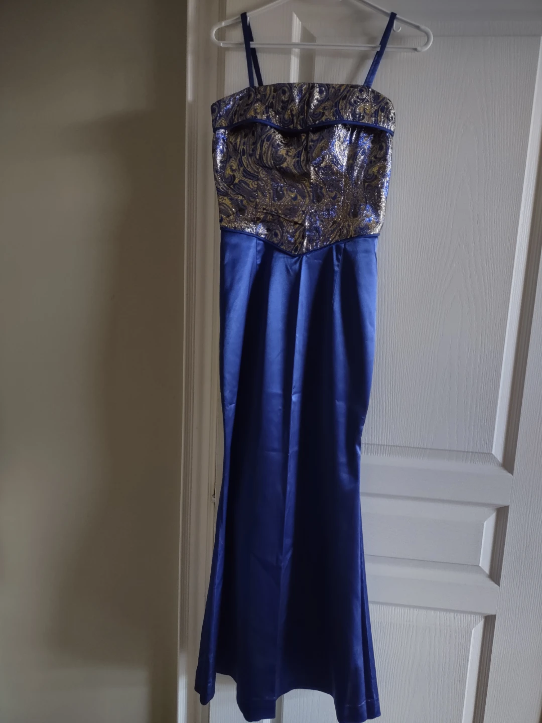 Blue and Gold Brocade Evening Gown