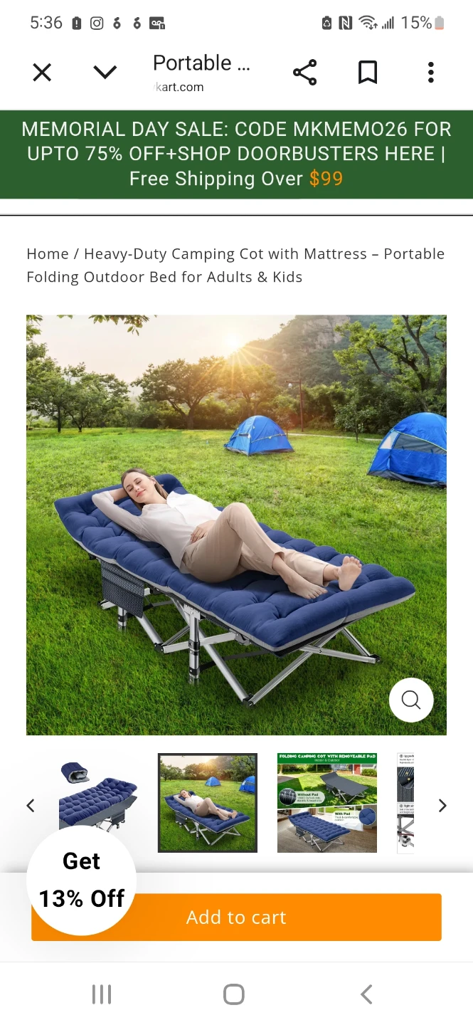 Folding Camping Cot with Removable Pad - photo 4