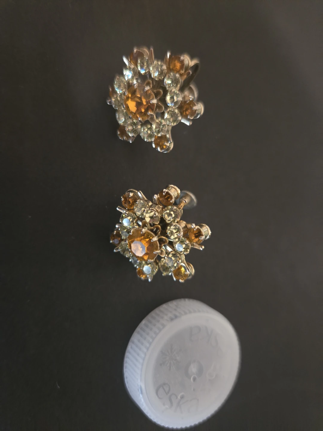 Vintage Coro Amber and Clear Rhinestone Screw-Back Earrings - photo 4