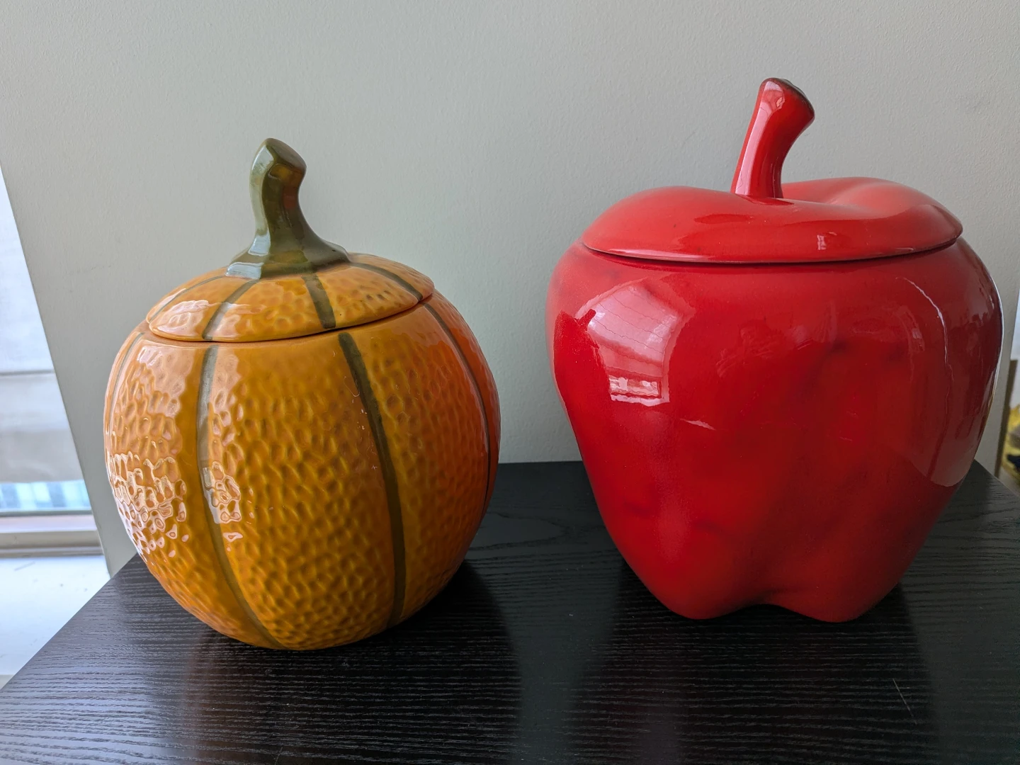 Ceramic Pumpkin and Apple Shaped Cookie Jars