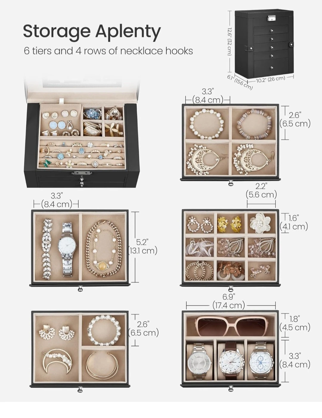 Black Jewelry Organizer Box with Mirror and Drawers - photo 2