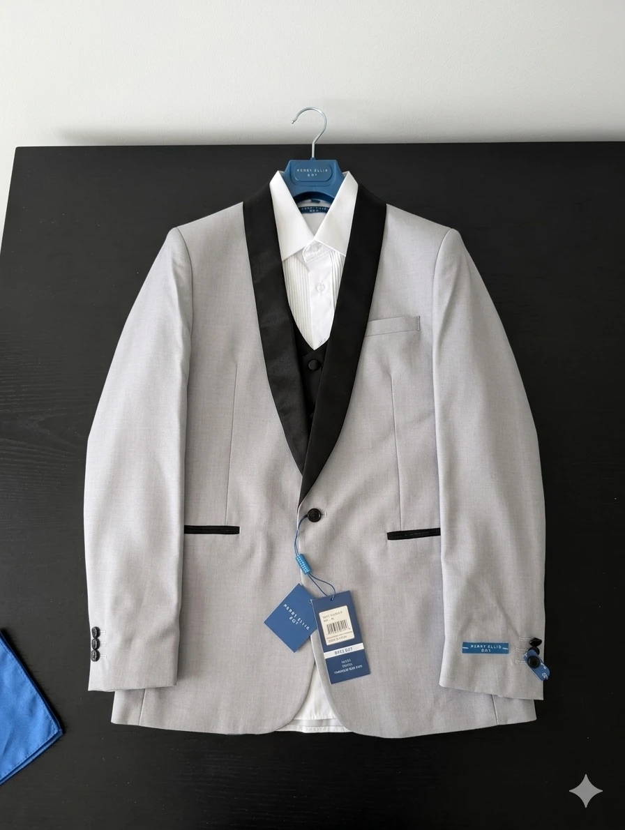 Perry Ellis Men's Grey Shawl Collar Tuxedo Suit Set