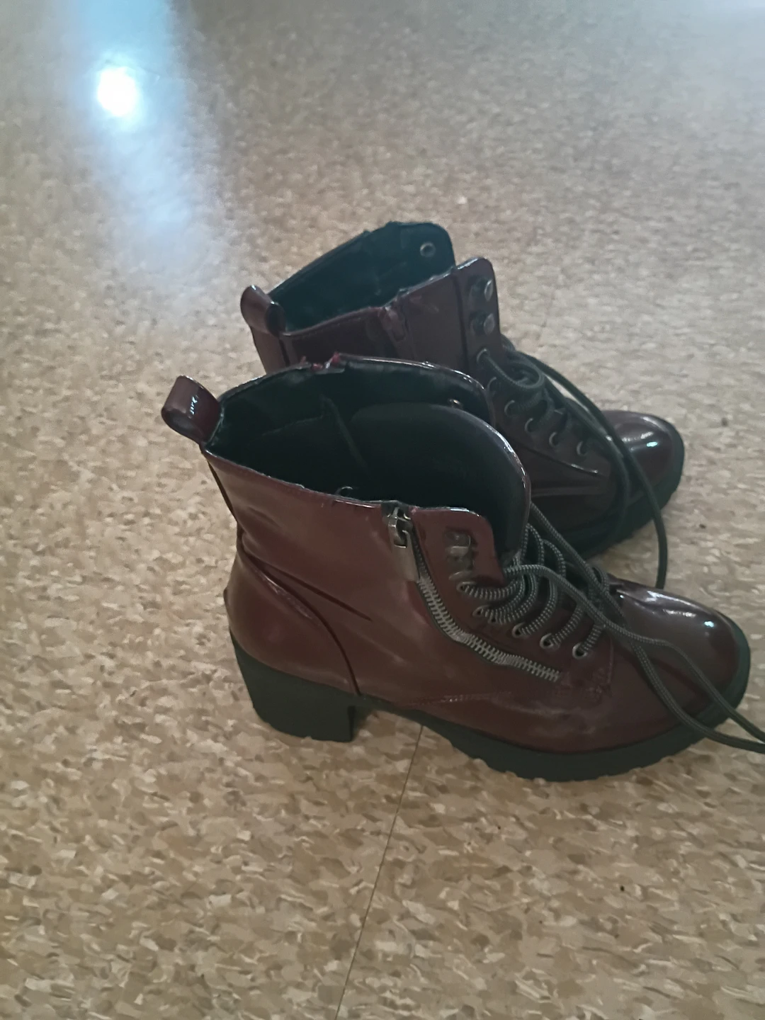 Women's Forever 21 Burgundy Patent Combat Boots - photo 2