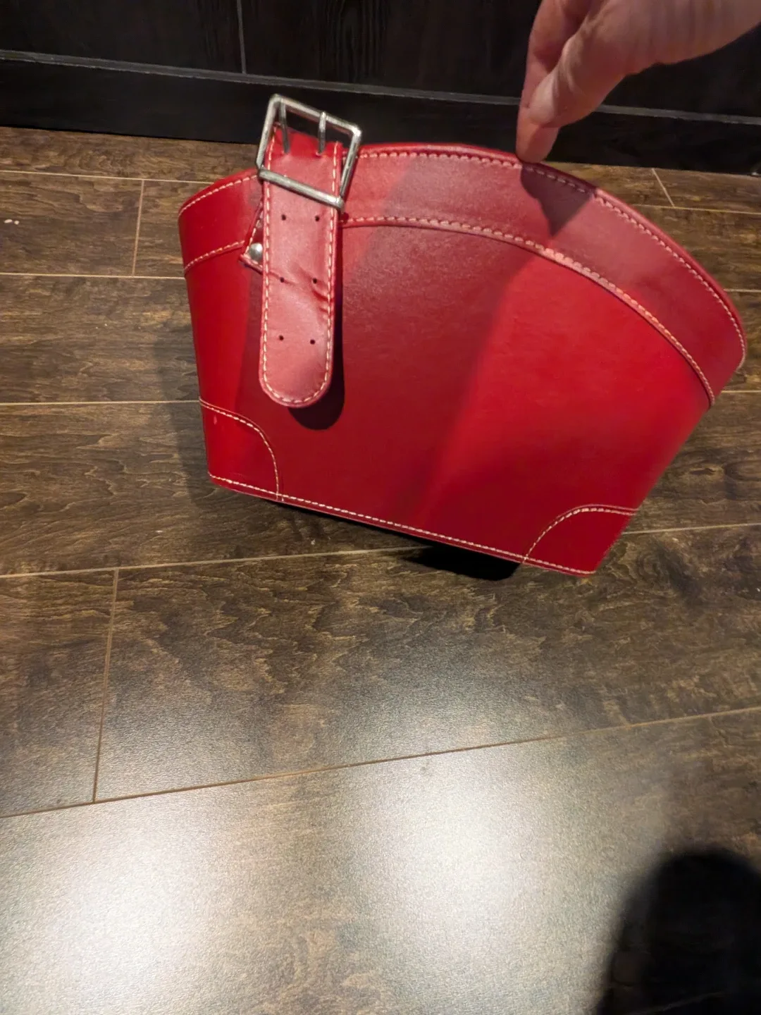 Red Faux Leather Decorative Storage Bin - photo 2