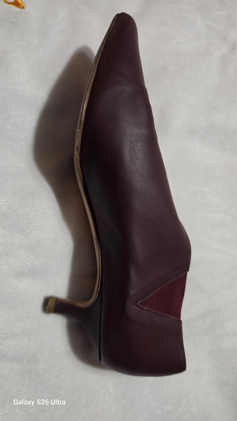 Women's Burgundy Leather Pointed Toe Kitten Heel Shoes