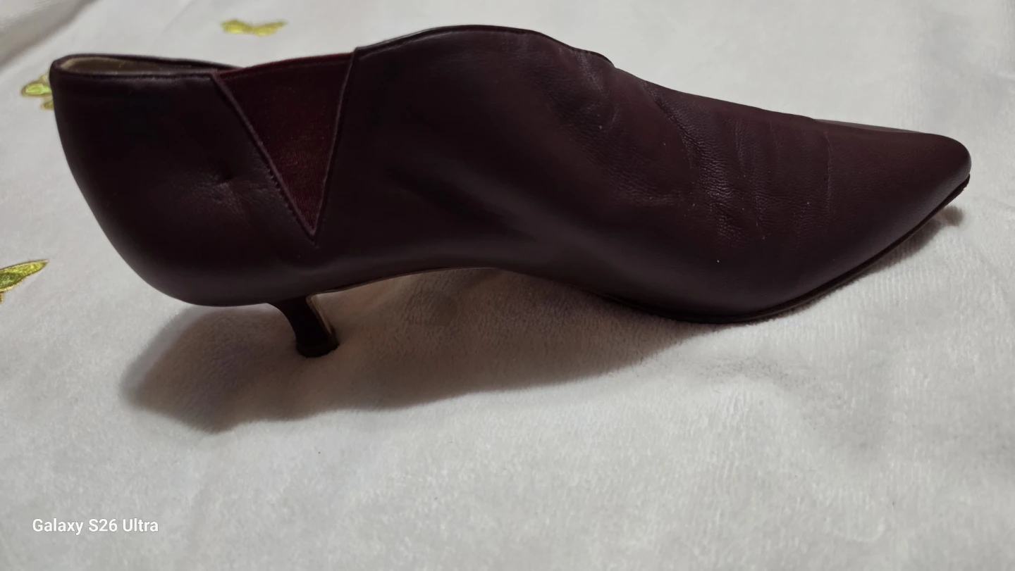 Women's Burgundy Leather Pointed Toe Kitten Heel Shoes - photo 5