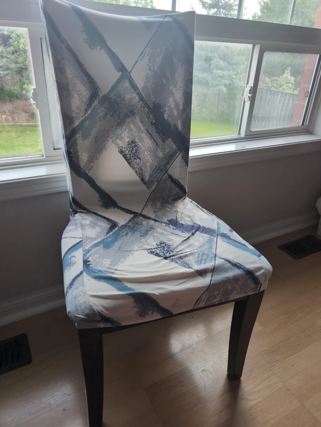 Chair Cover with Abstract Blue and Grey Design
