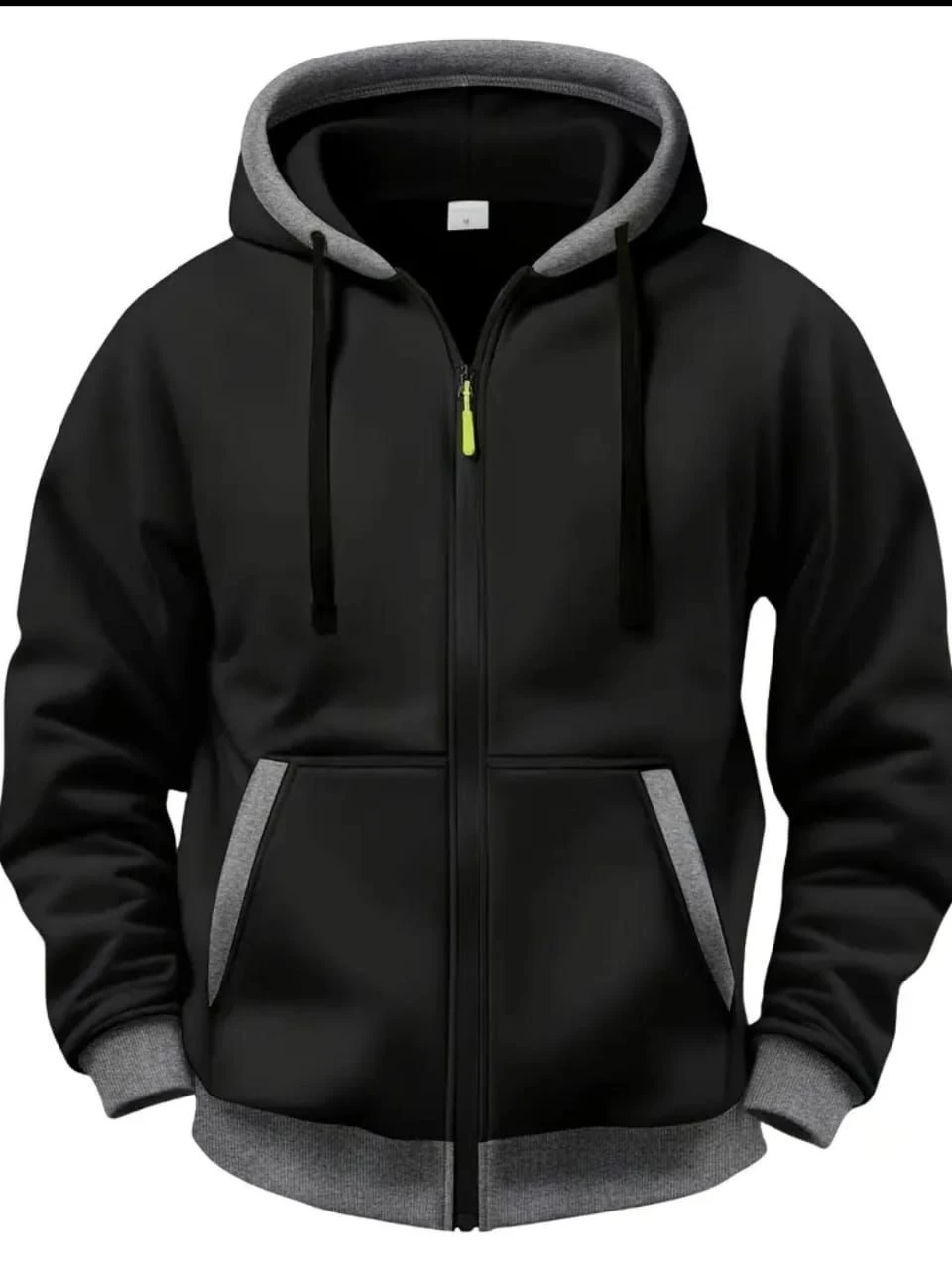 Black Zip-Up Hoodie with Grey Accents