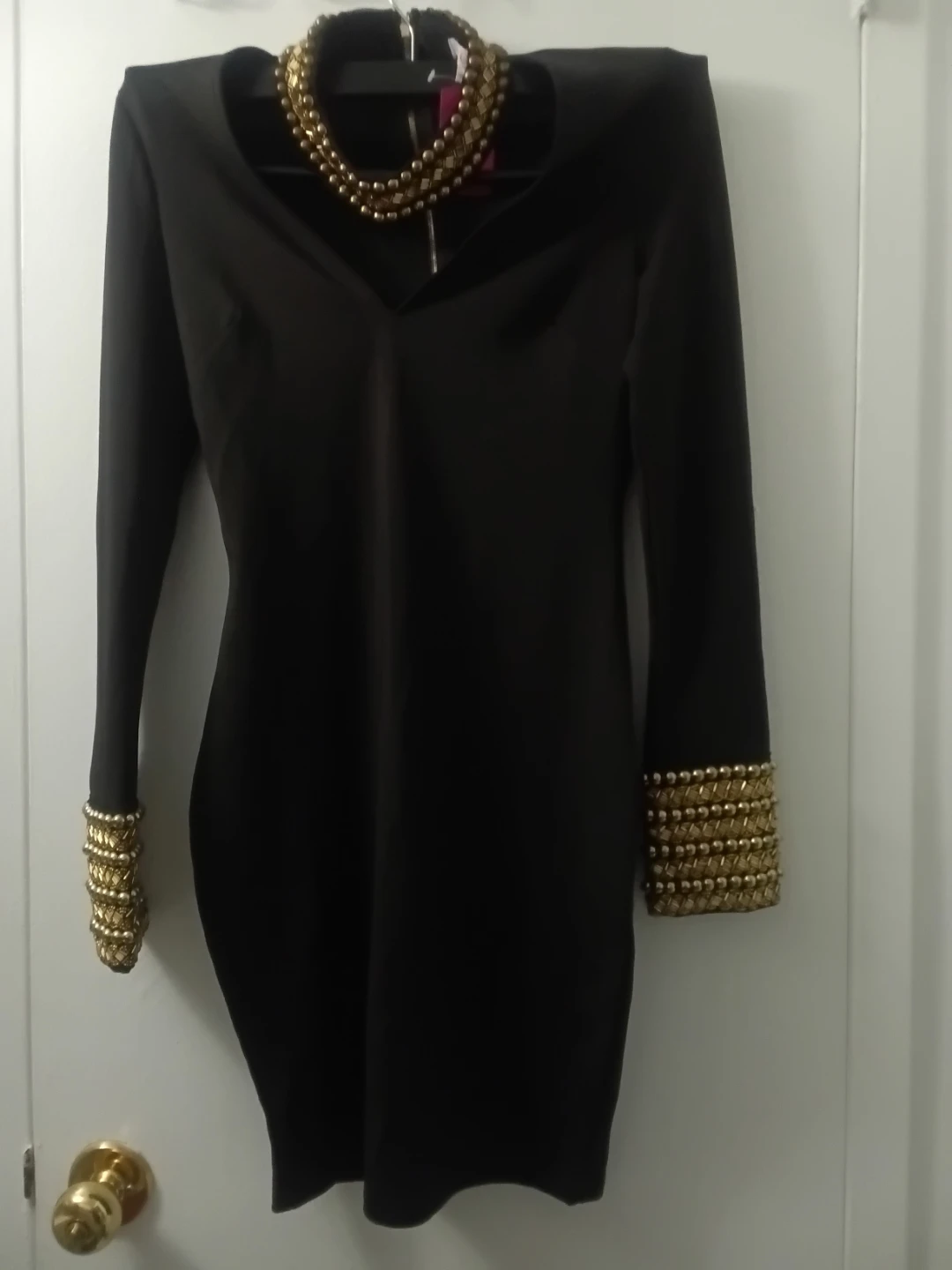 Black Bodycon Dress with Gold Embellishments