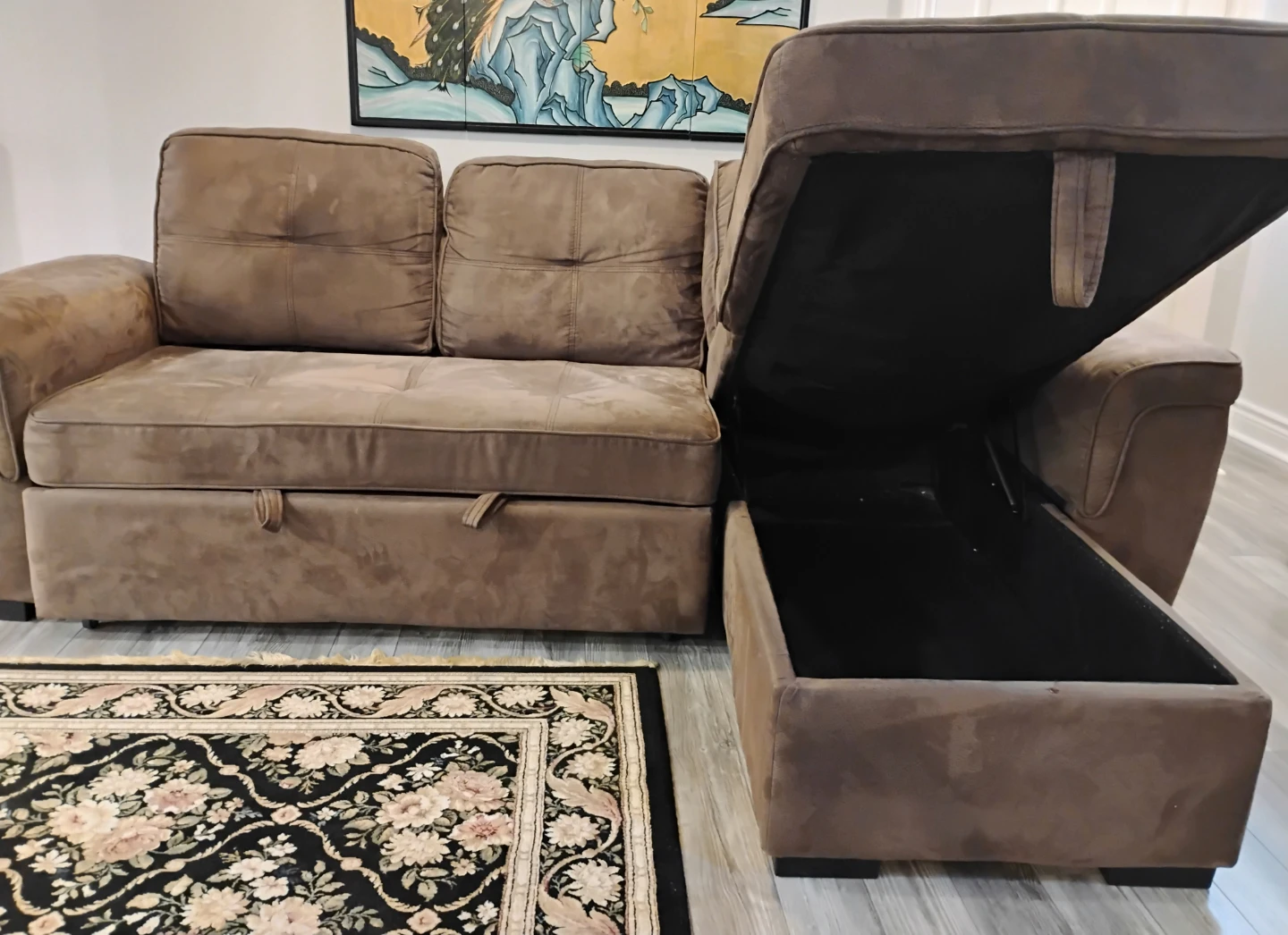 Brown Sectional Sofa with Pull-Out Bed - photo 2