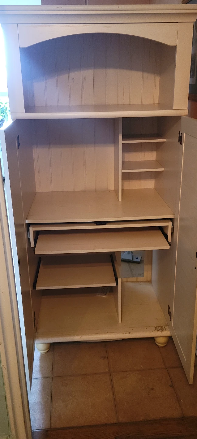 White Computer Armoire with Pull-Out Keyboard Tray - photo 2