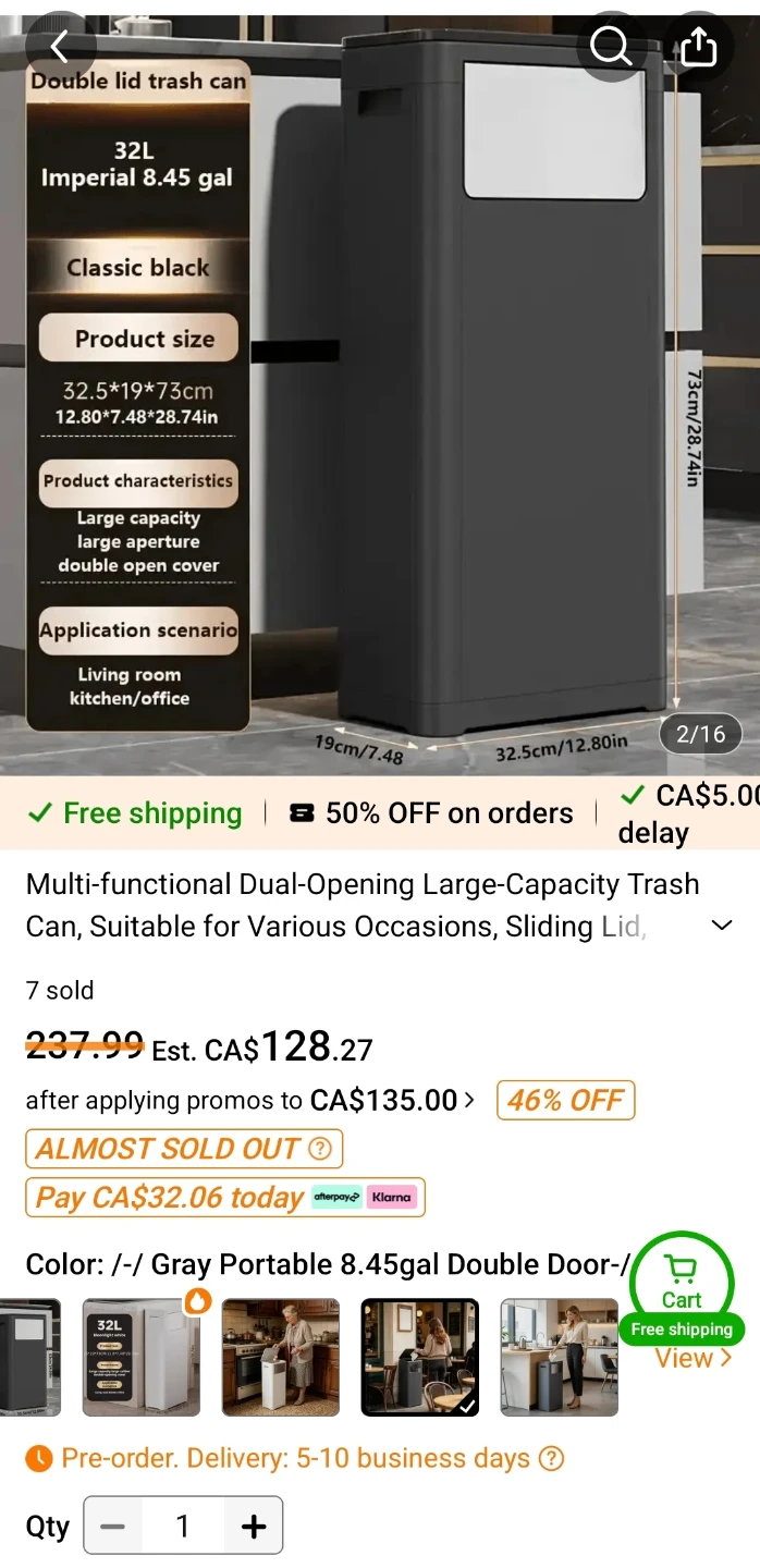 Dual-Opening Large Capacity Trash Can - 32L - photo 3