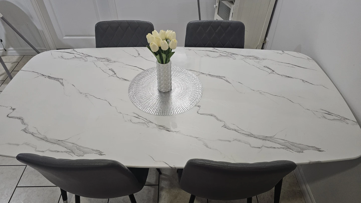 Modern Marble Top Dining Table with Black Legs