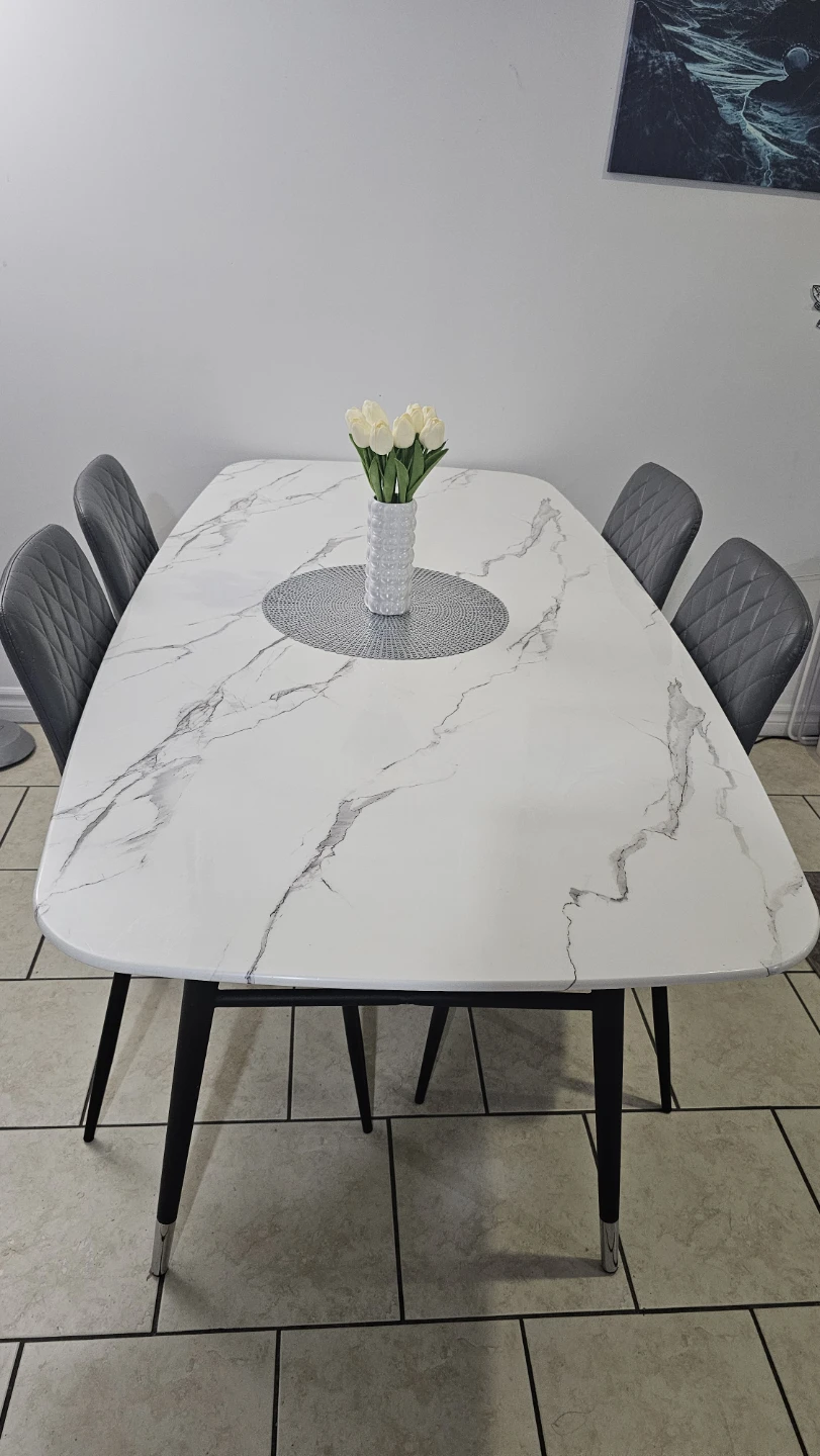 Modern Marble Top Dining Table with Black Legs - photo 2