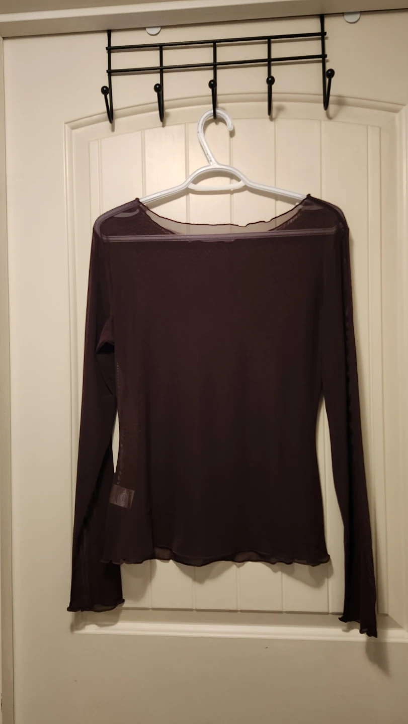 Sheer Long Sleeve Mesh Top - Brown - photo 4