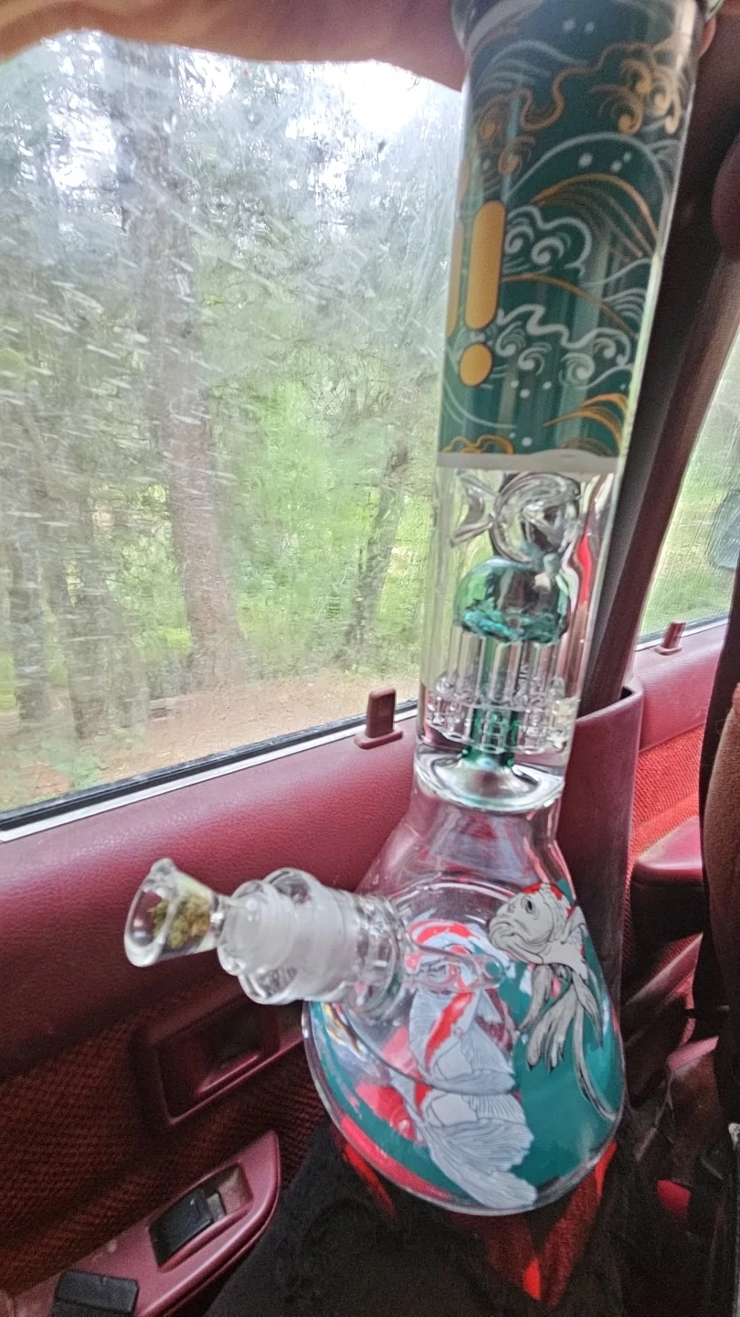 Glass Bong with Koi Fish and Wave Design