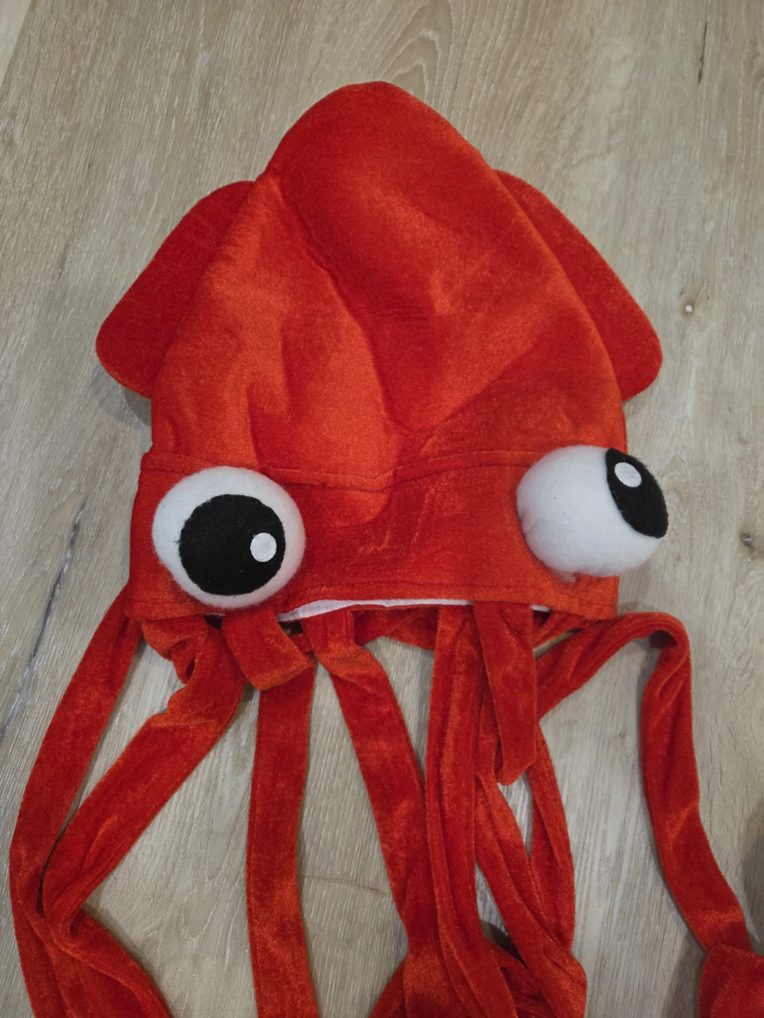 White Plush Bunny Hat with Pink Ears and Red Squid Hat - photo 2