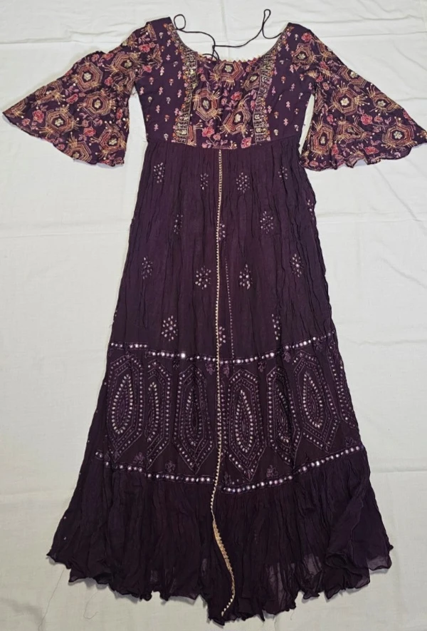 Purple Embroidered Dress with Palazzo Pants and Dupatta