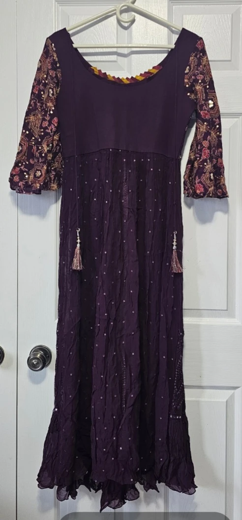 Purple Embroidered Dress with Palazzo Pants and Dupatta - photo 3