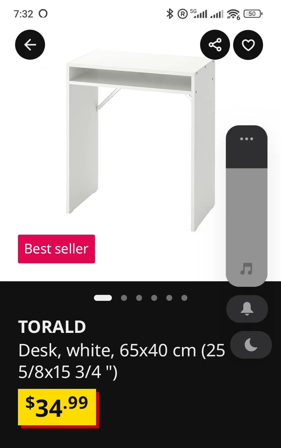 TORALD Desk, White, 65x40 cm - photo 4