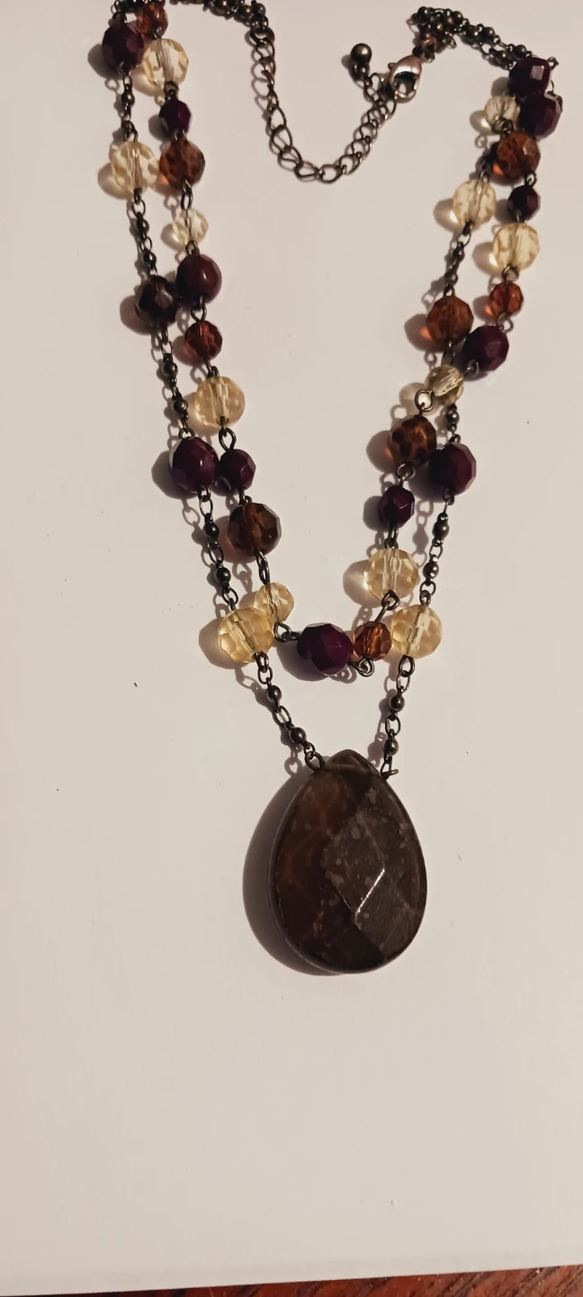 Double Strand Beaded Necklace with Dark Pendant - photo 2