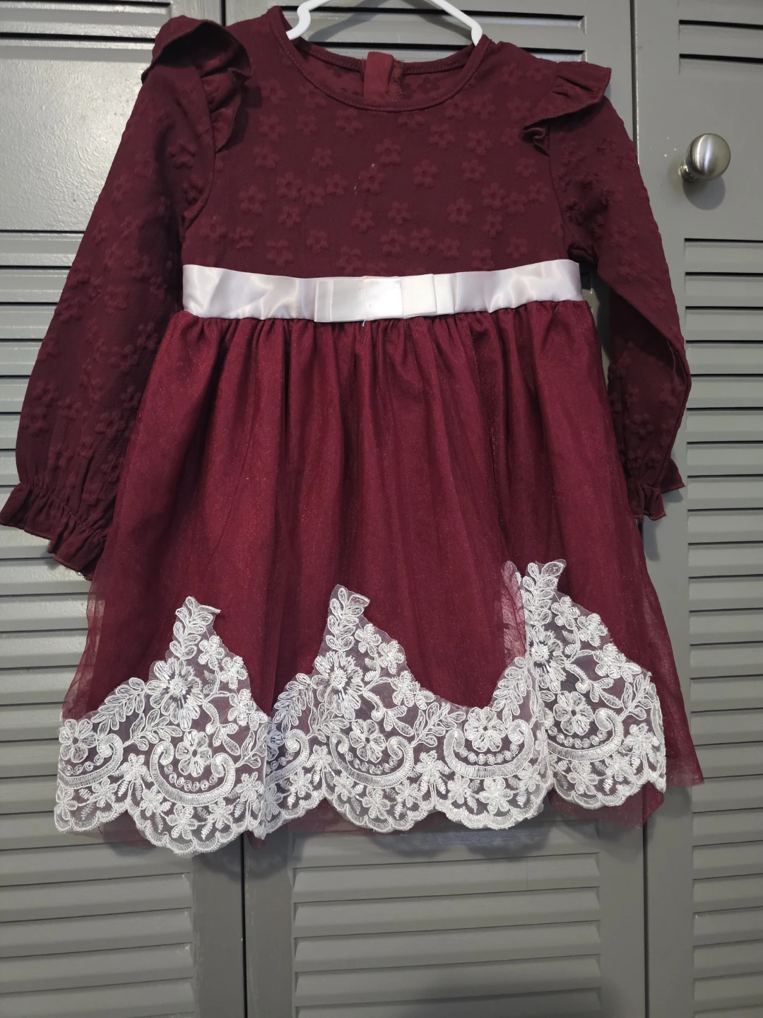 Girls Burgundy Lace Trimmed Dress