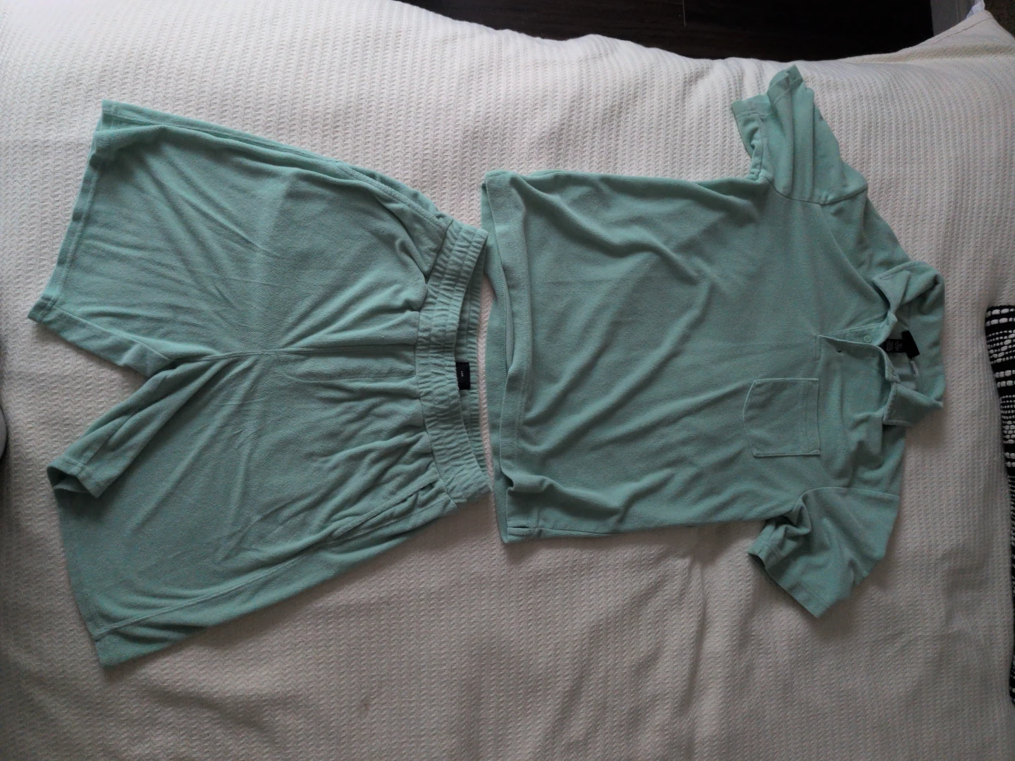 H&M Relaxed Fit Mint Green Terry Cloth Shorts and Top Set