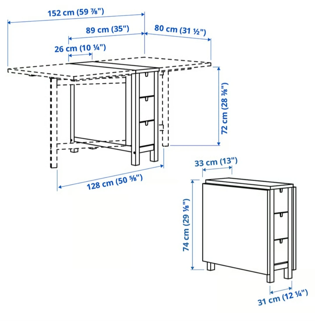 IKEA Norden Gateleg Table with 6 Drawers - photo 3