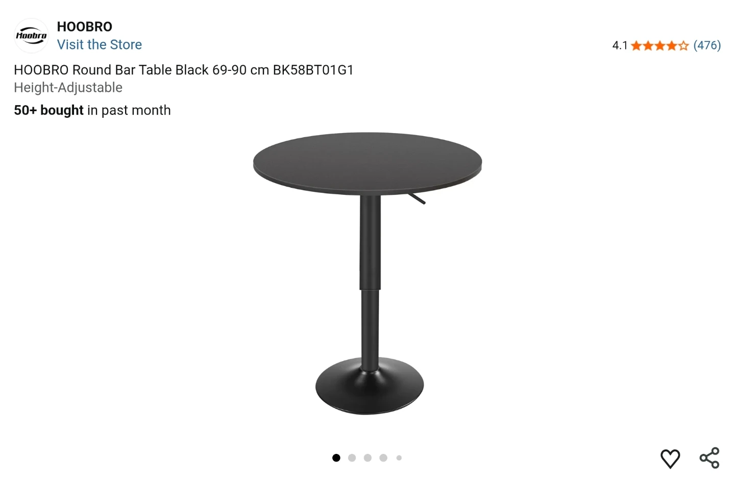 HOOBRO Height Adjustable Round Bar Table - Black - photo 3