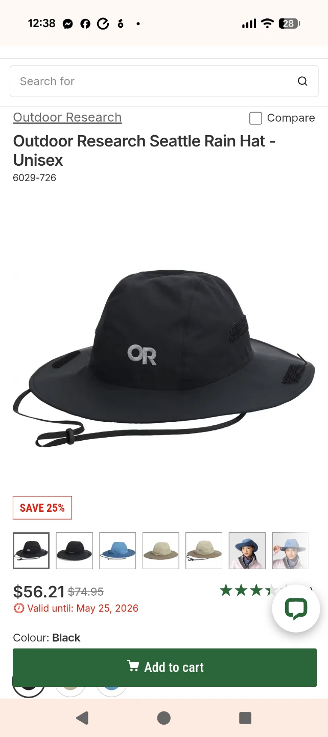 Outdoor Research Seattle Rain Hat - Black