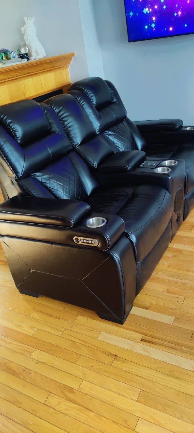 Black Faux Leather Loveseat recliner both - photo 2