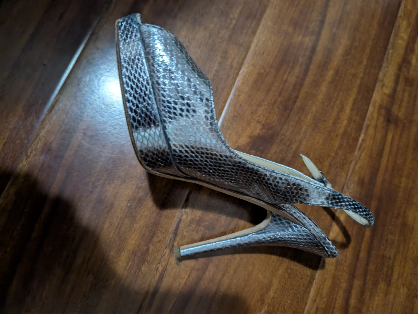Jimmy Choo Silver Snakeskin Peep-Toe Slingbacks - photo 2