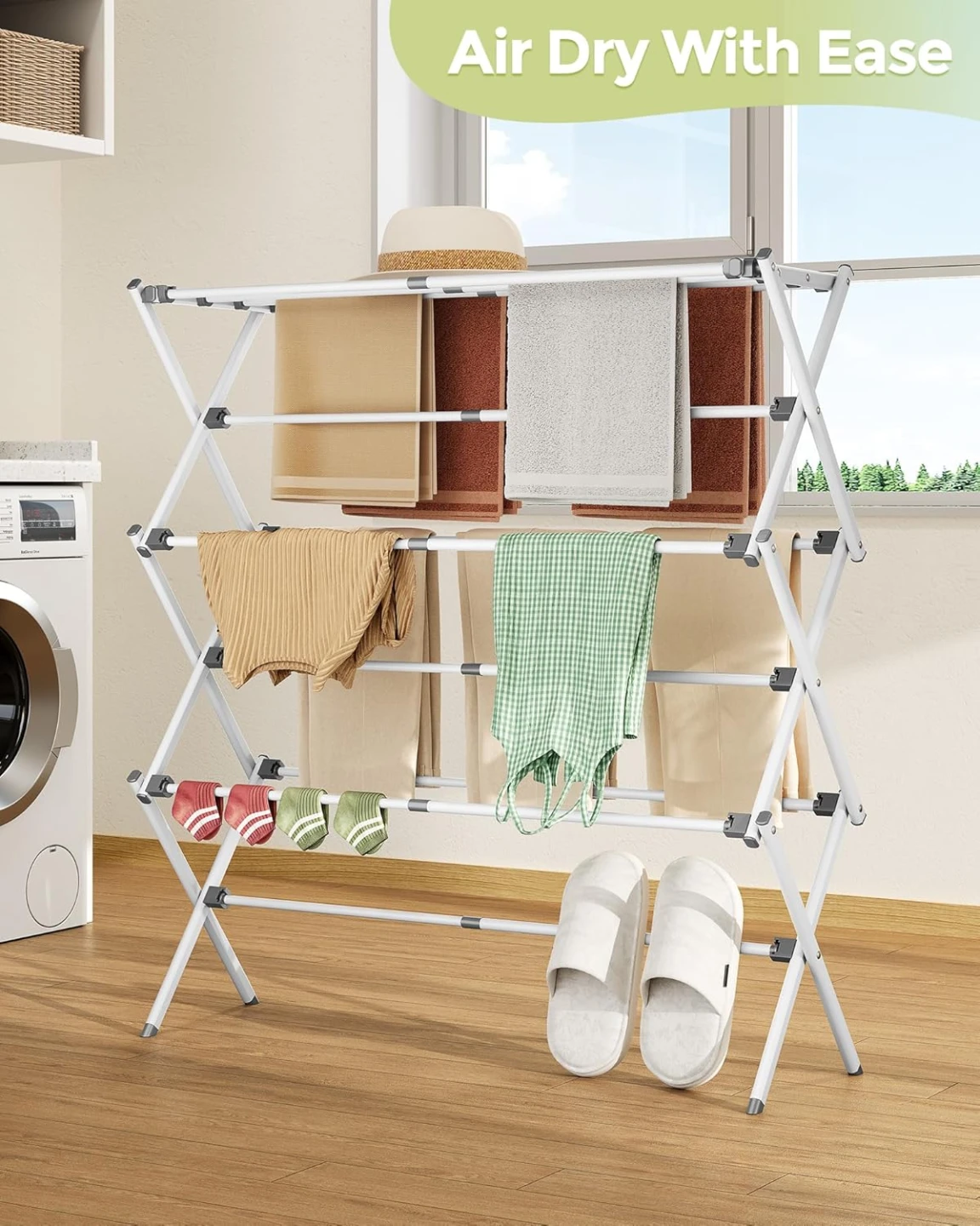APEXCHASER Clothes Drying Rack, Expandable 3 Tiers Foldable - photo 2