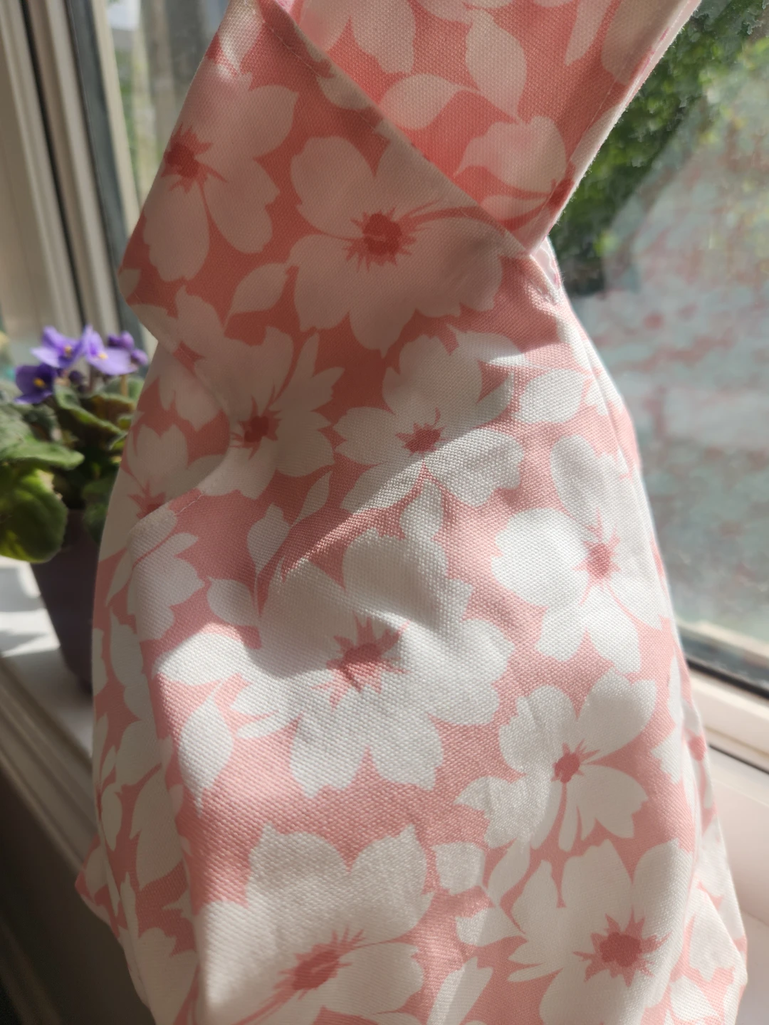 Hand Made Double sided Fabric Bag with Pink Flower Pattern - photo 2
