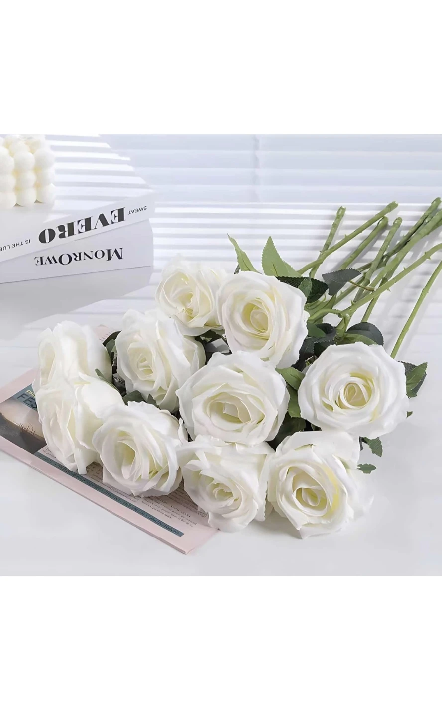 New White Artificial Roses - 20 inch Stem just $1 each - photo 2
