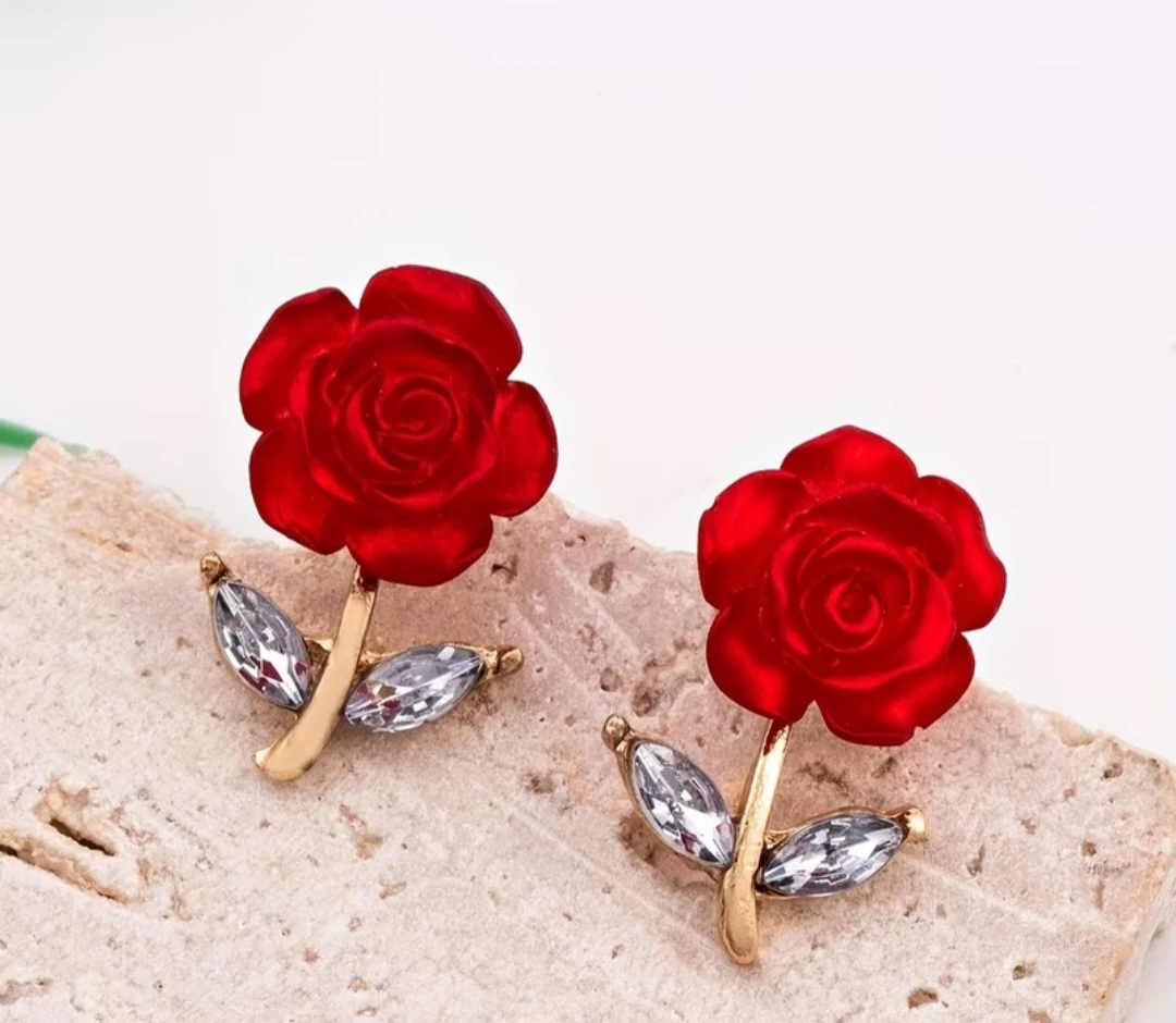 Red Rose Stud Earrings