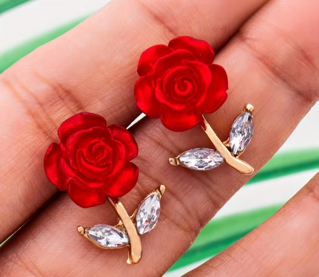 Red Rose Stud Earrings - photo 2
