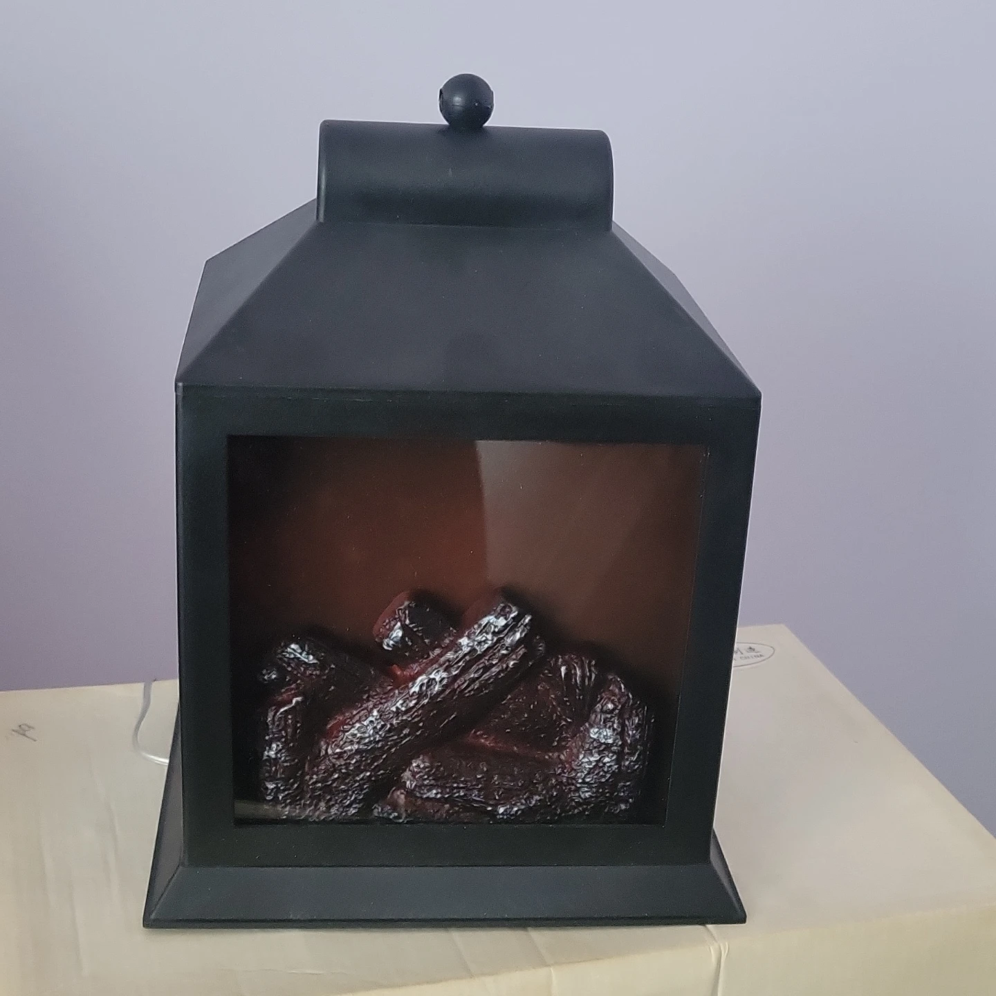 Black Electric Fireplace Lantern with Logs - photo 2
