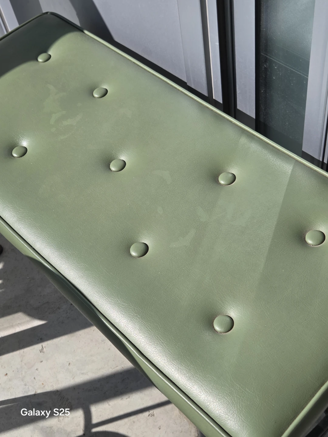 Vintage Tufted Vinyl Ottoman Bench - Green - photo 2