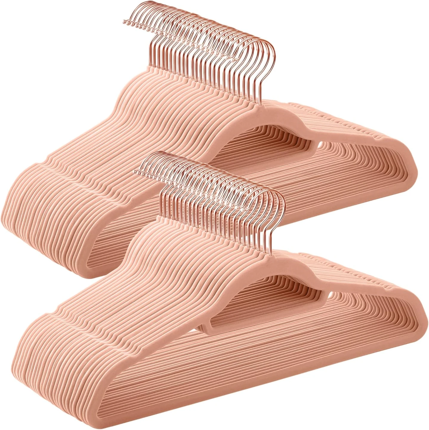SONGMICS Velvet Hangers 50-Pack,Pink, Non-Slip Rose Gold Hooks
