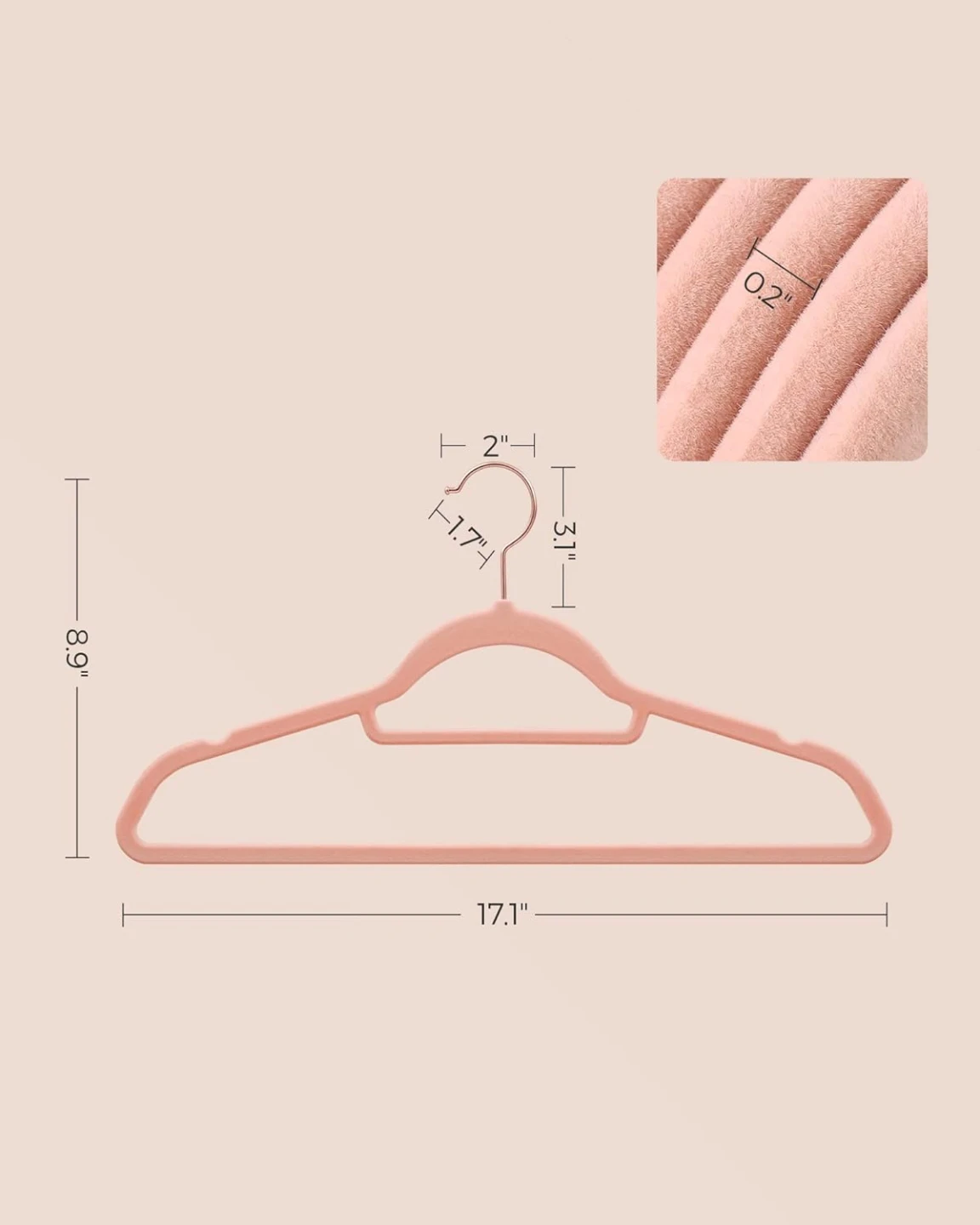 SONGMICS Velvet Hangers 50-Pack,Pink, Non-Slip Rose Gold Hooks - photo 2