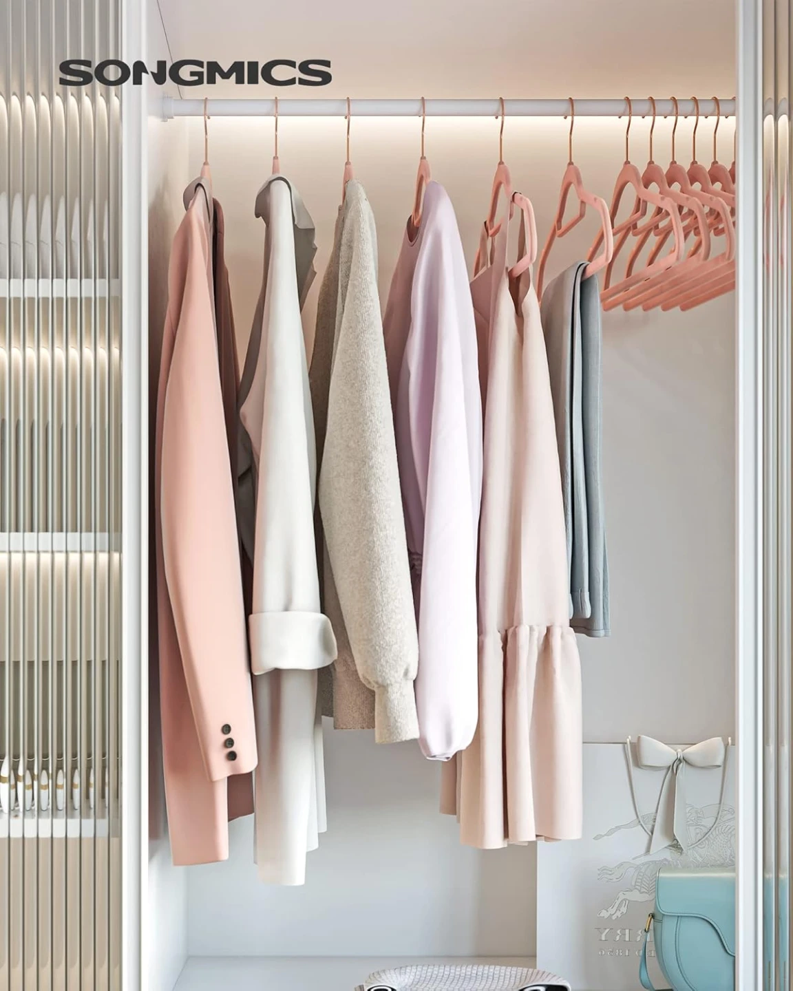 SONGMICS Velvet Hangers 50-Pack,Pink, Non-Slip Rose Gold Hooks - photo 4