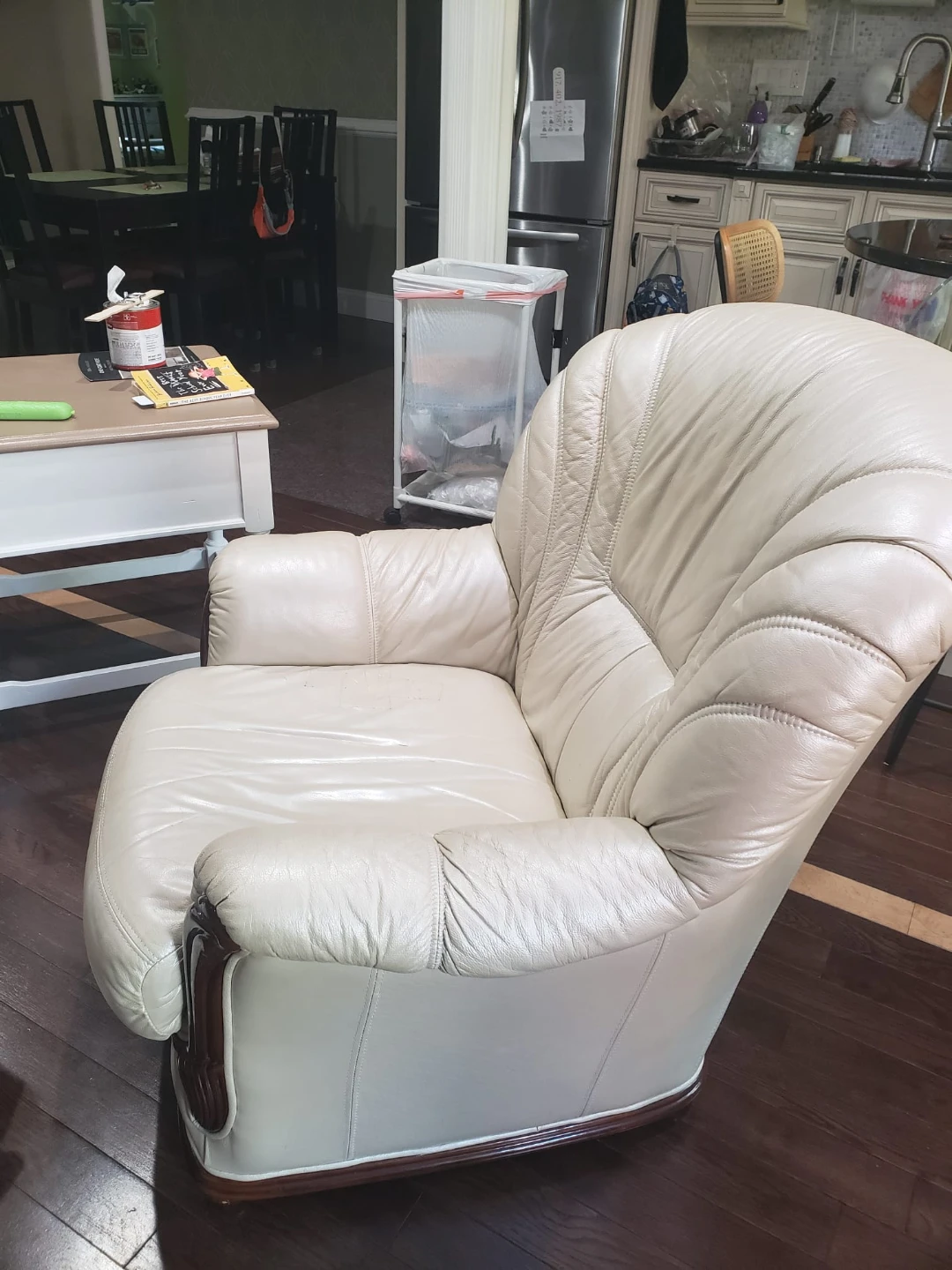 Cream Leather Sleeper Sofa - REAL LEATHER - photo 4